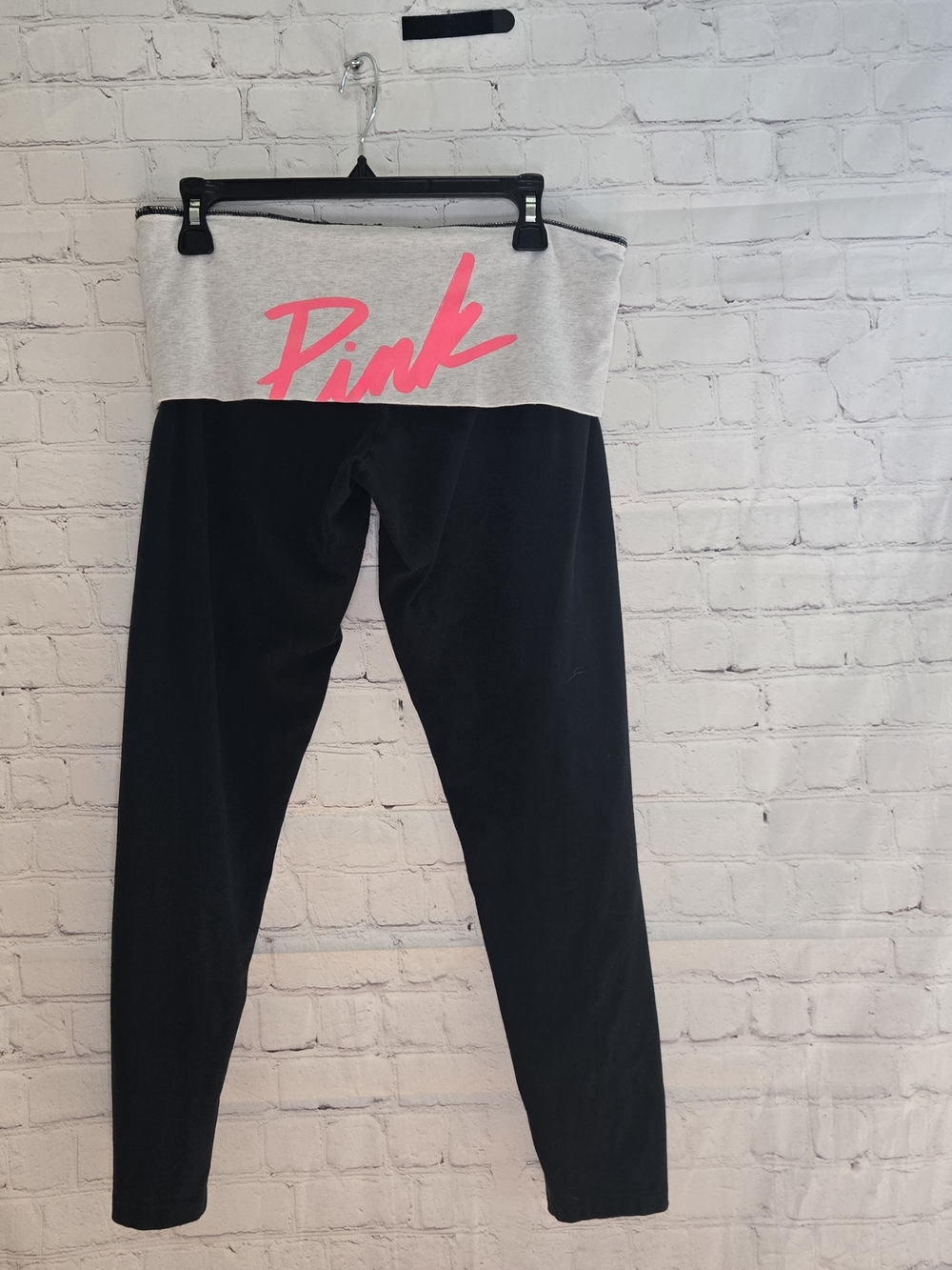 Y2K PINK Victorias Secret Capri Yoga Leggings Women Sz L Foldover Waist Spellout